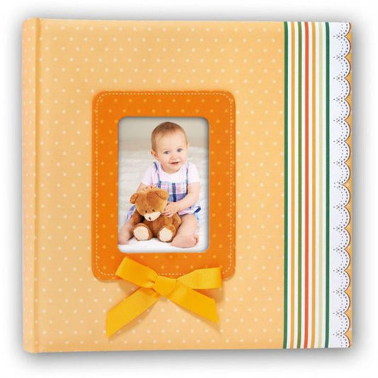 Orange Ribbon Traditional Baby Photo Album - 60 Sides