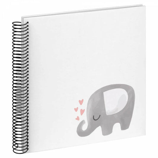 Notebook with a gray elephant illustration on a white background