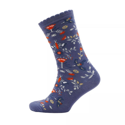 Sophia Lane Ladies Floral Socks – 2 Pairs Cotton Rich Socks, Green & Blue, Size 4–7