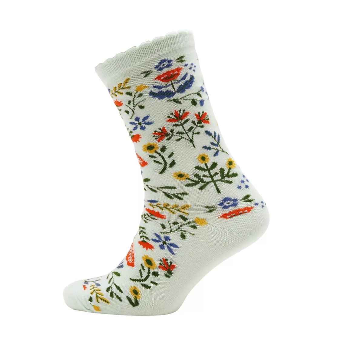 Sophia Lane Ladies Floral Socks – 2 Pairs Cotton Rich Socks, Green & Blue, Size 4–7