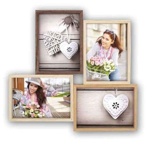ZEP Montreaux Wood Multi Photo Frame Collection - Brown - 4 6x4 Inch Photos