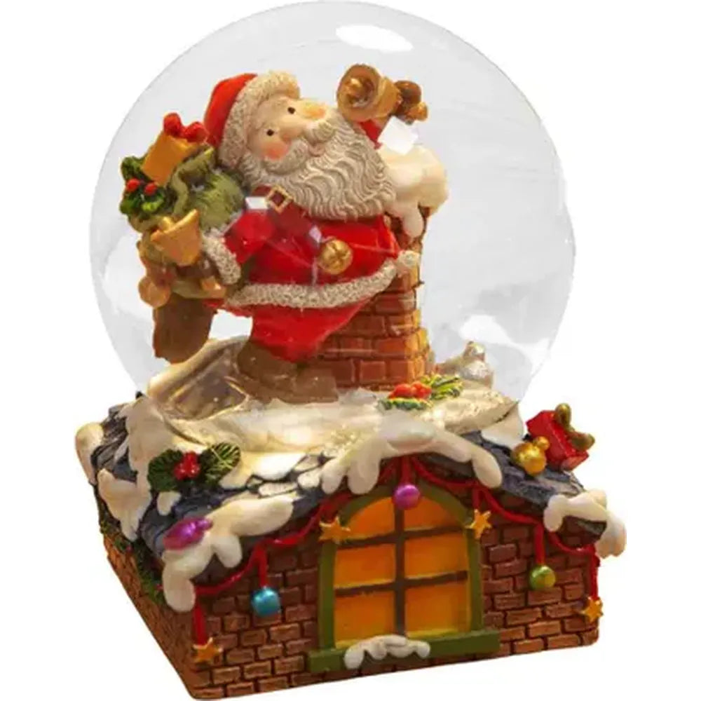 Hand Painted Resin Santa & Chimney Snow Globe