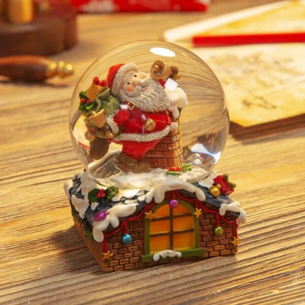 Hand Painted Resin Santa & Chimney Snow Globe