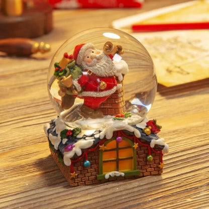 Hand Painted Resin Santa & Chimney Snow Globe
