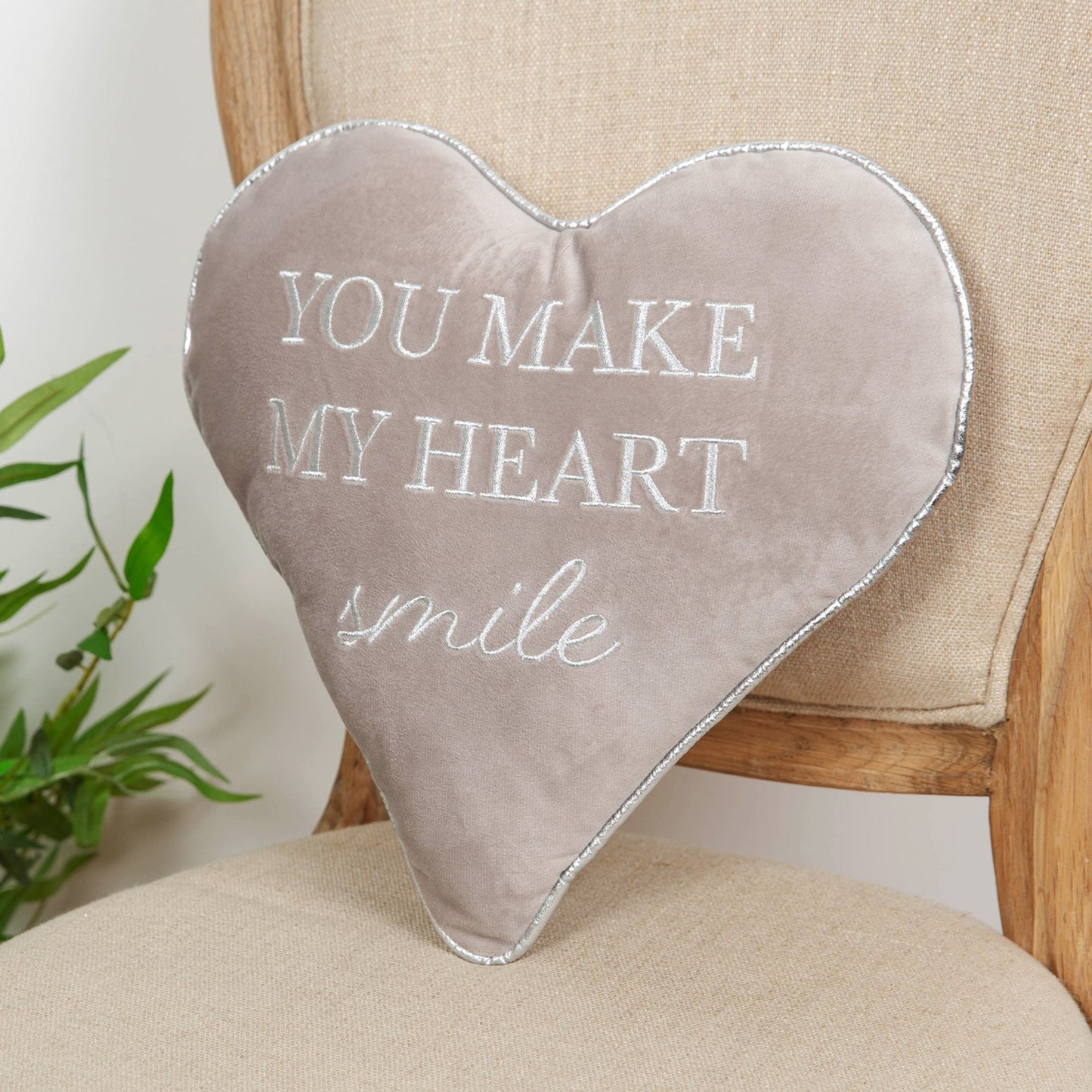 Amore Heart Shaped Cushion - "You Make My Heart Smile"