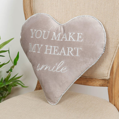 Amore Heart Shaped Cushion - "You Make My Heart Smile"