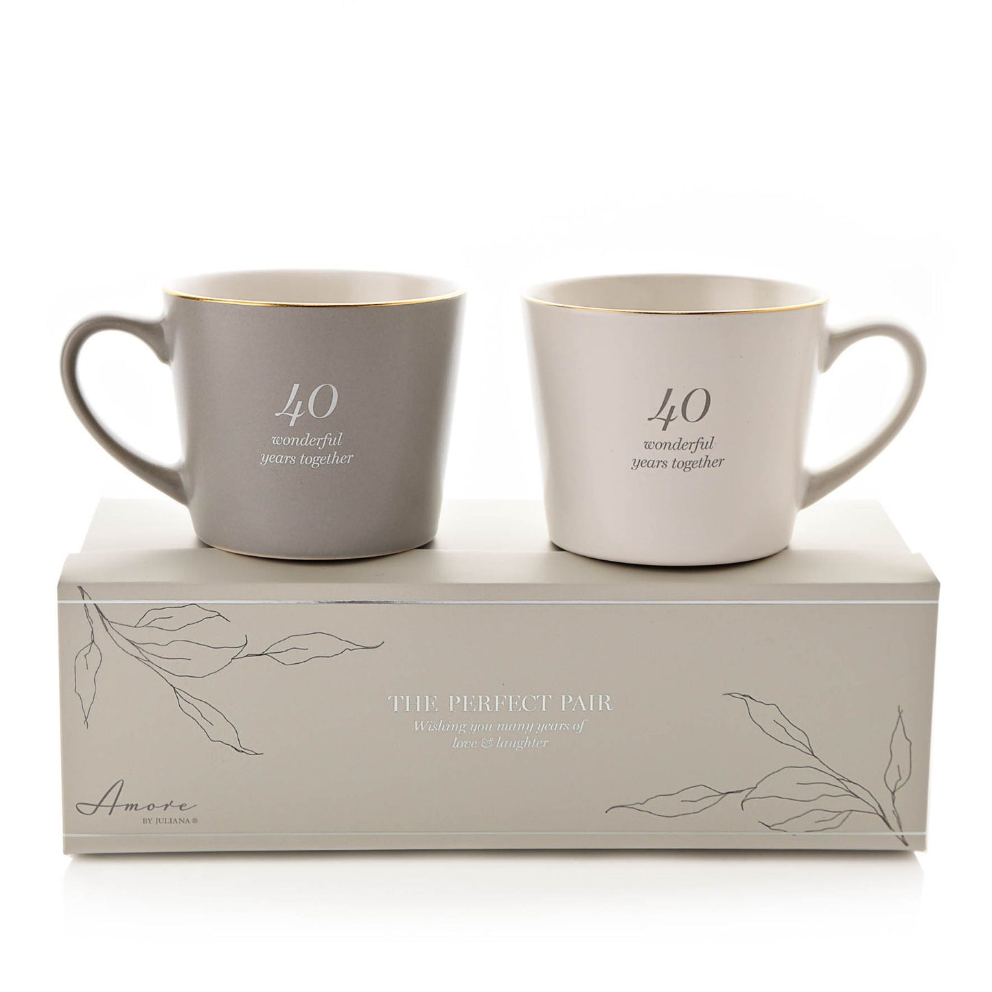 Amore 40th Anniversary Set of 2 Mugs - Grey & White