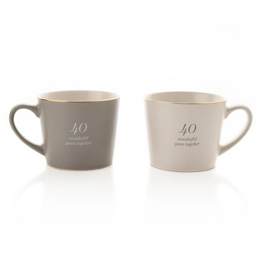 Amore 40th Anniversary Set of 2 Grey & White Mugs