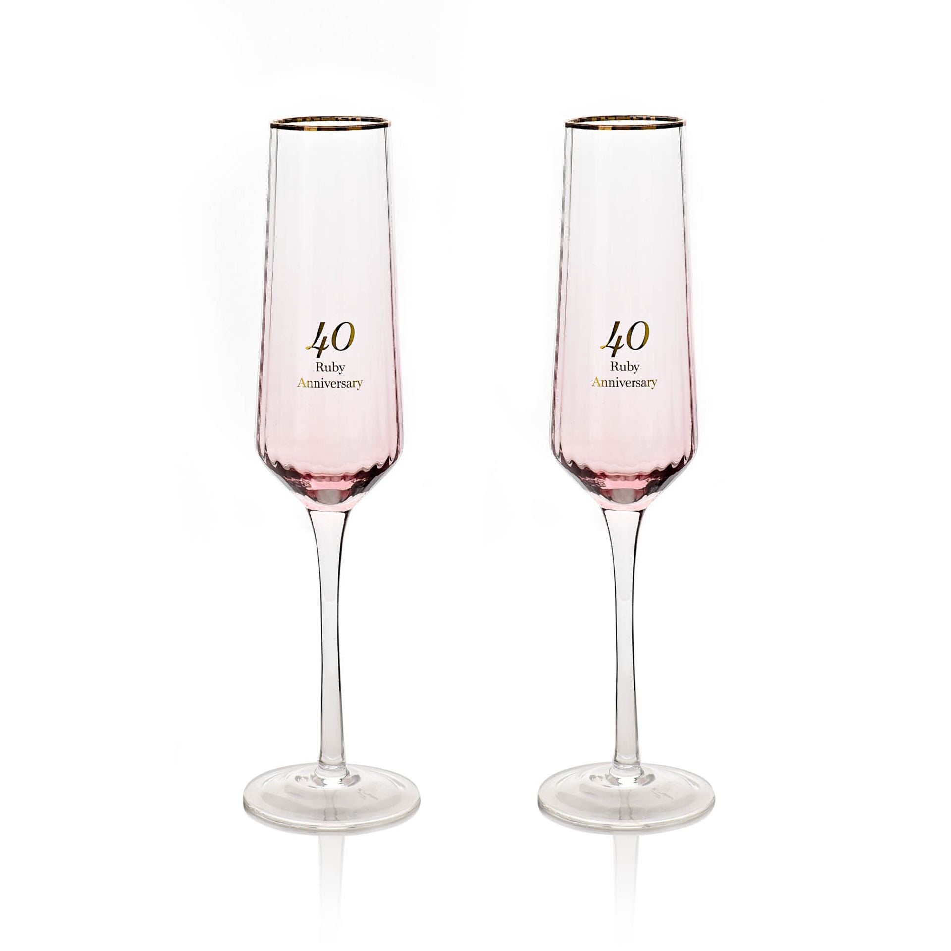 Amore Champagne Flutes Set of 2 - 40th Anniversary - Pink