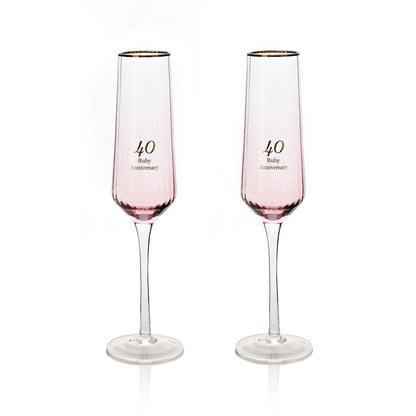 Amore Champagne Flutes Set of 2 - 40th Anniversary - Pink