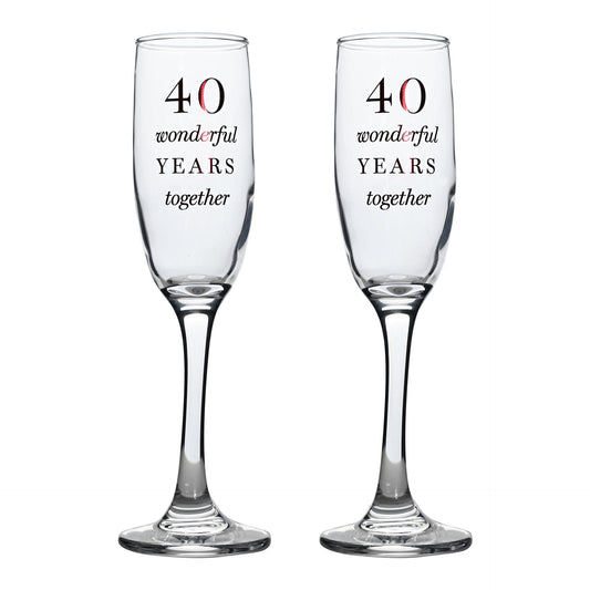 Amore Champagne Flutes Set of 2 - 40th Anniversary - Red