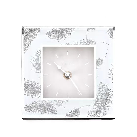 Hestia Glass Grey Feathers Mantel Clock