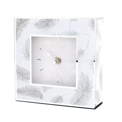 Hestia Glass Grey Feathers Mantel Clock