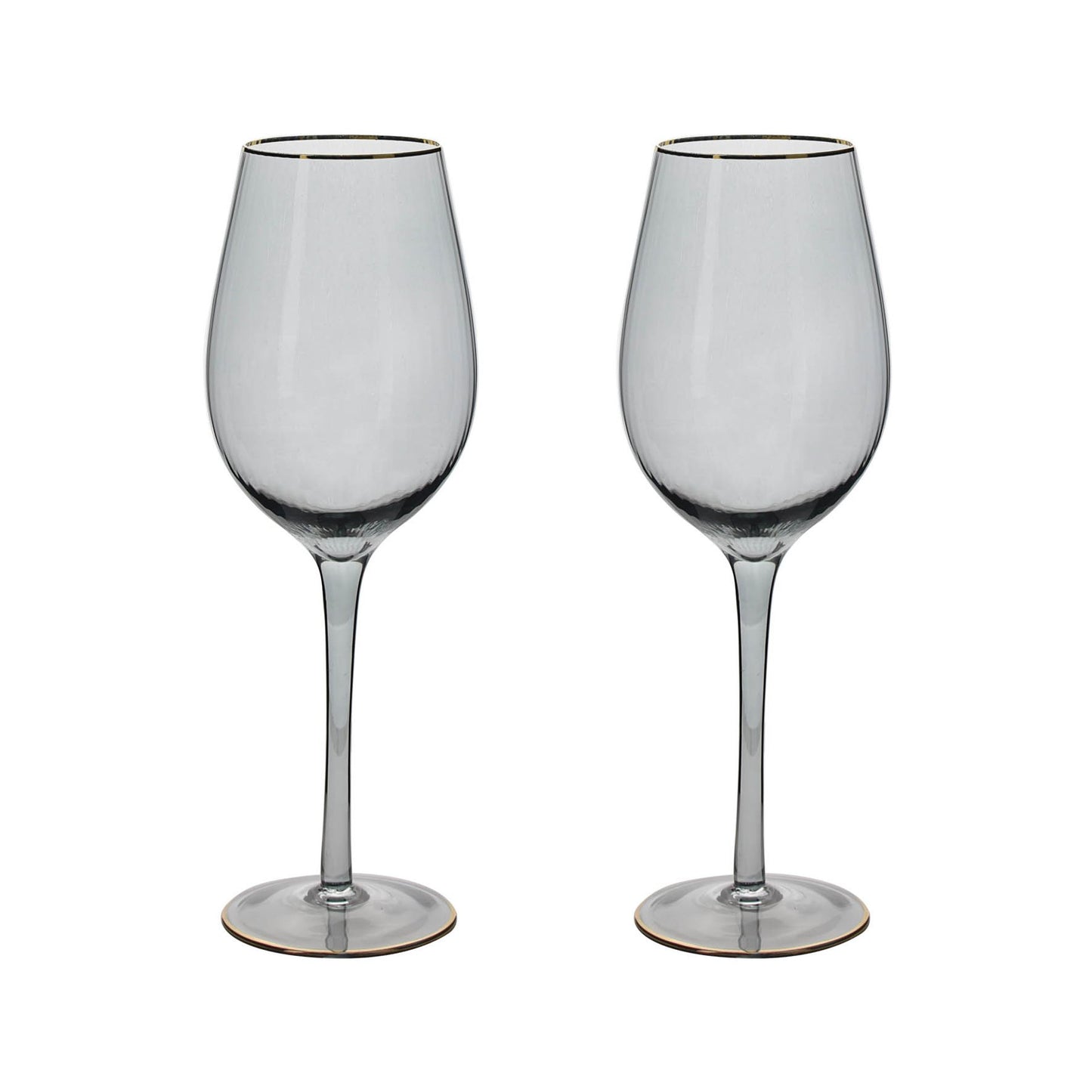 Hestia Set Of 2 Grey Wine Glasses With Gold Rim