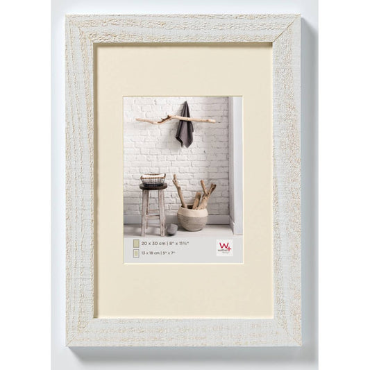 Wooden picture frame in polar white with a cream bevel mount.