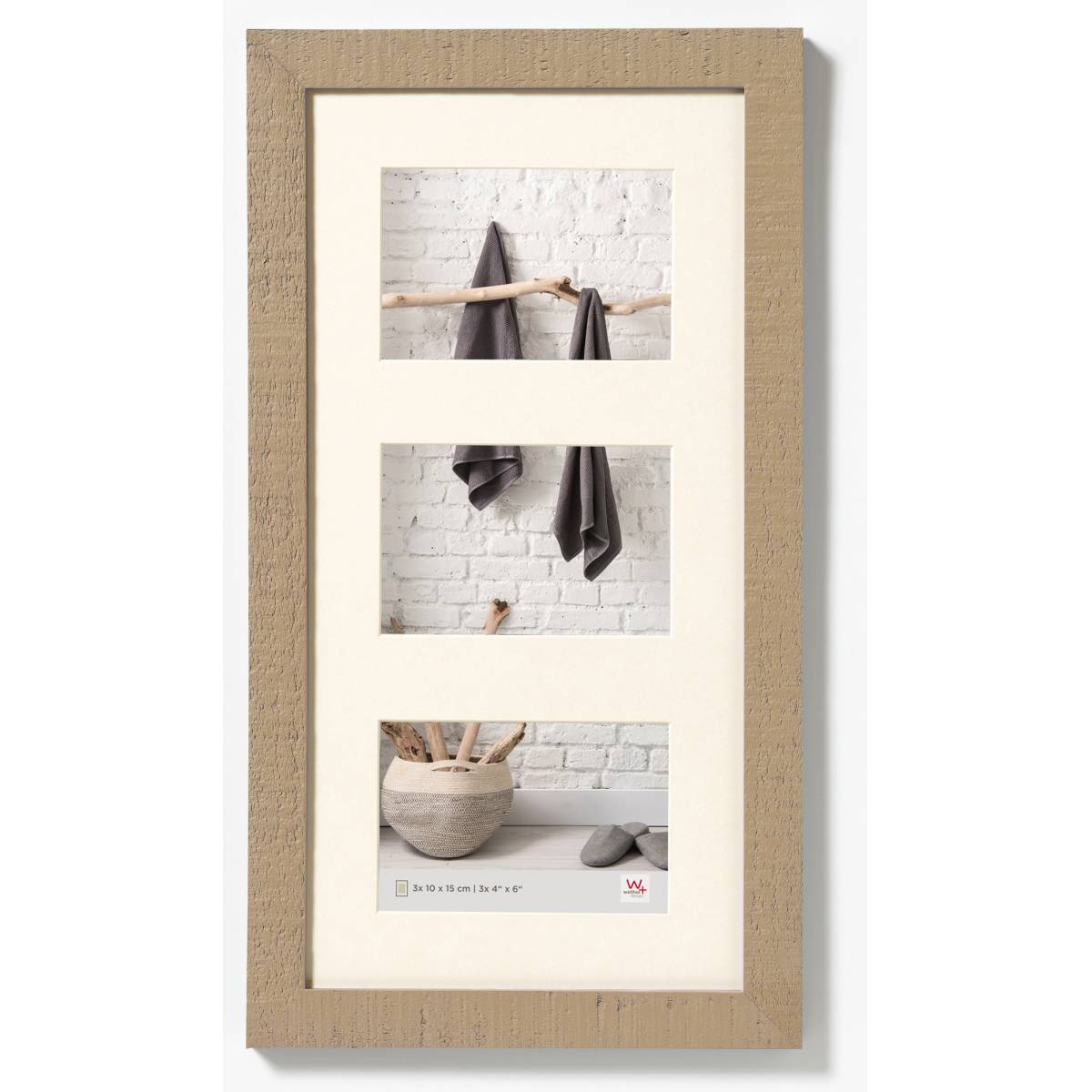 Walther Home Wooden Picture Frame - 23x11 inch - (Insert for 3x 8x6 inch) Beige Brown