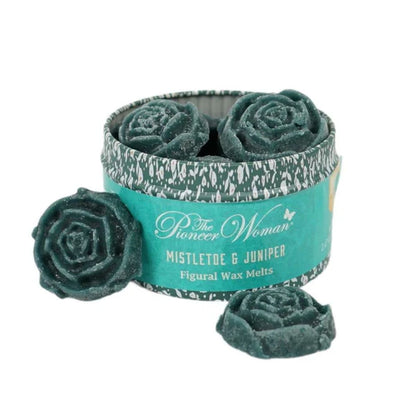 Teal wax melts in a decorative container with 'The Pioneer Woman' branding on a white background.