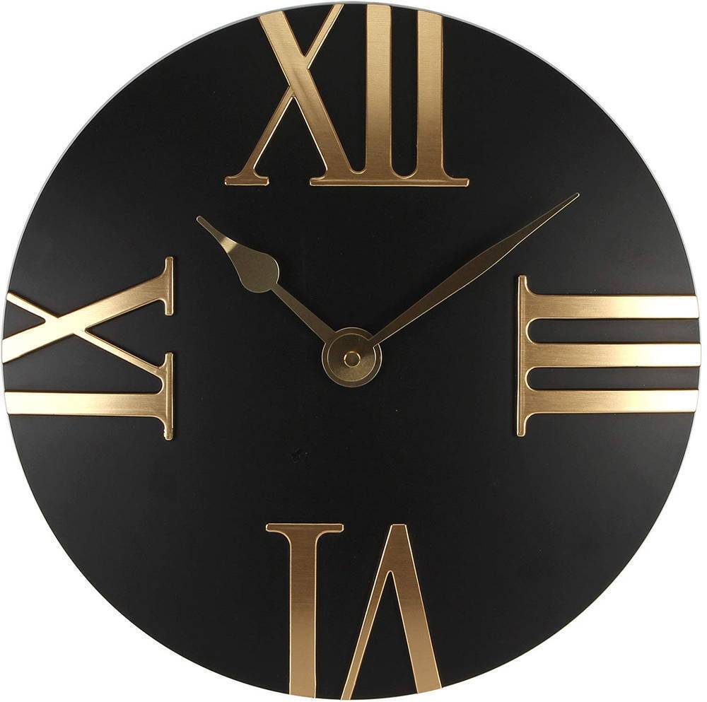 Hometime Beautiful Black and Gold Wall Clock - Roman Numeral - 30cm