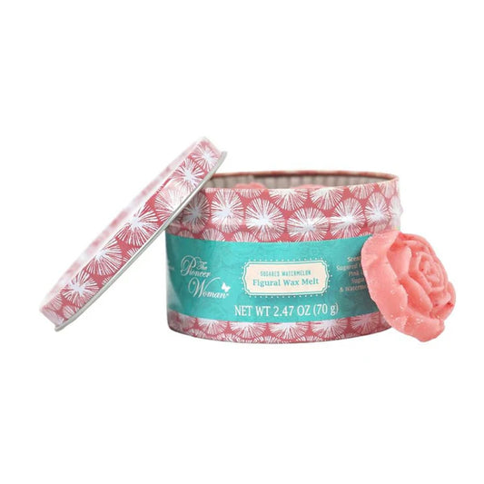 Decorative wax melt container with a pink rose on a white background