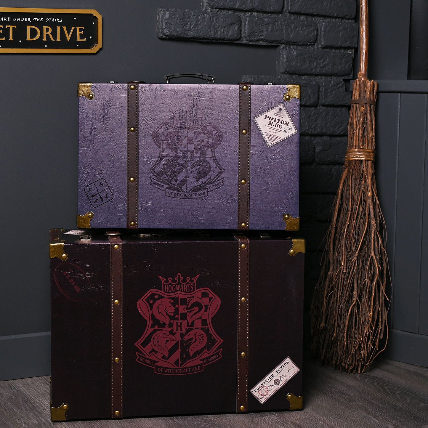 Harry Potter Suitcase Set of 2 - PU Leather - Blue and Burgundy