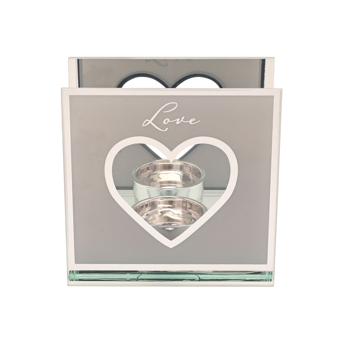 Amore Heart Tea Light Holder - Mirrored Border - "Love"