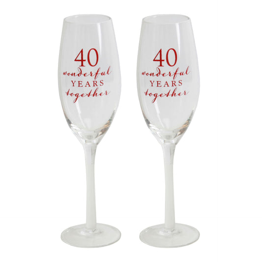 Amore Champagne Flutes Set of 2 - '40 Wonderful Years Together' - 40th Anniversary