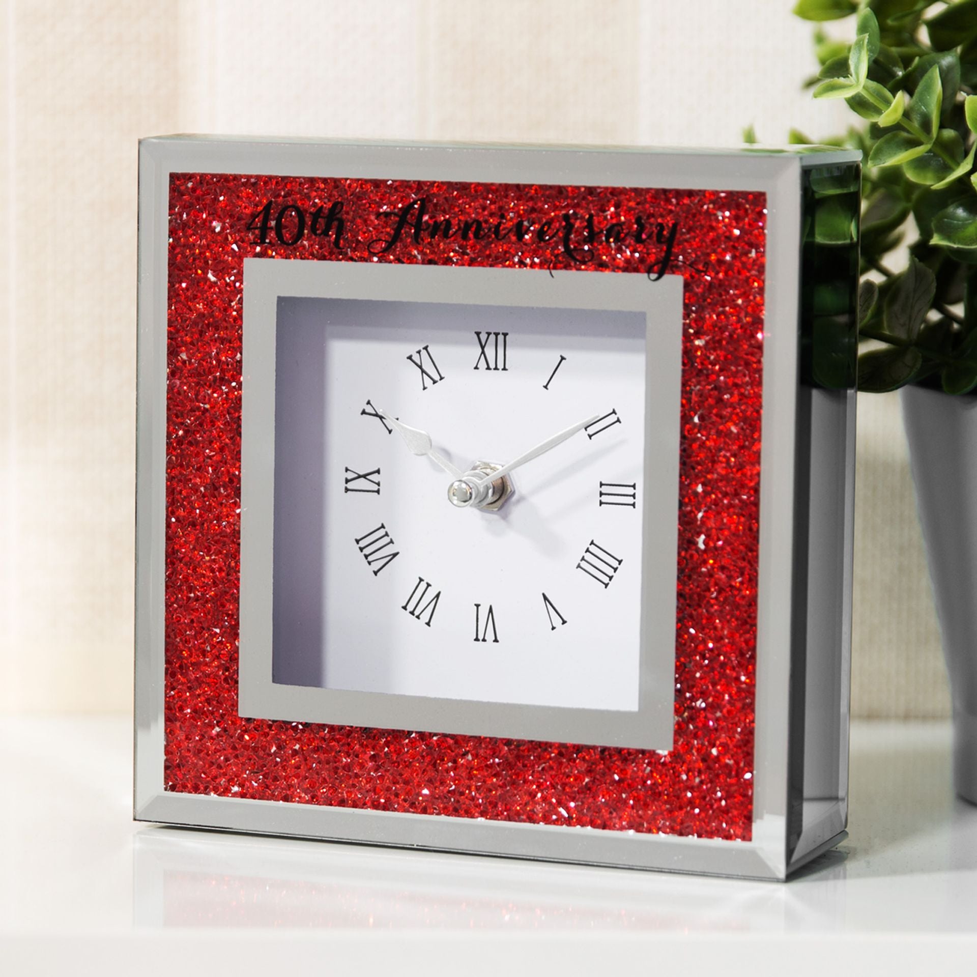 Celebrations Crystal Border Mantel Clock - 40th Anniversary - Red