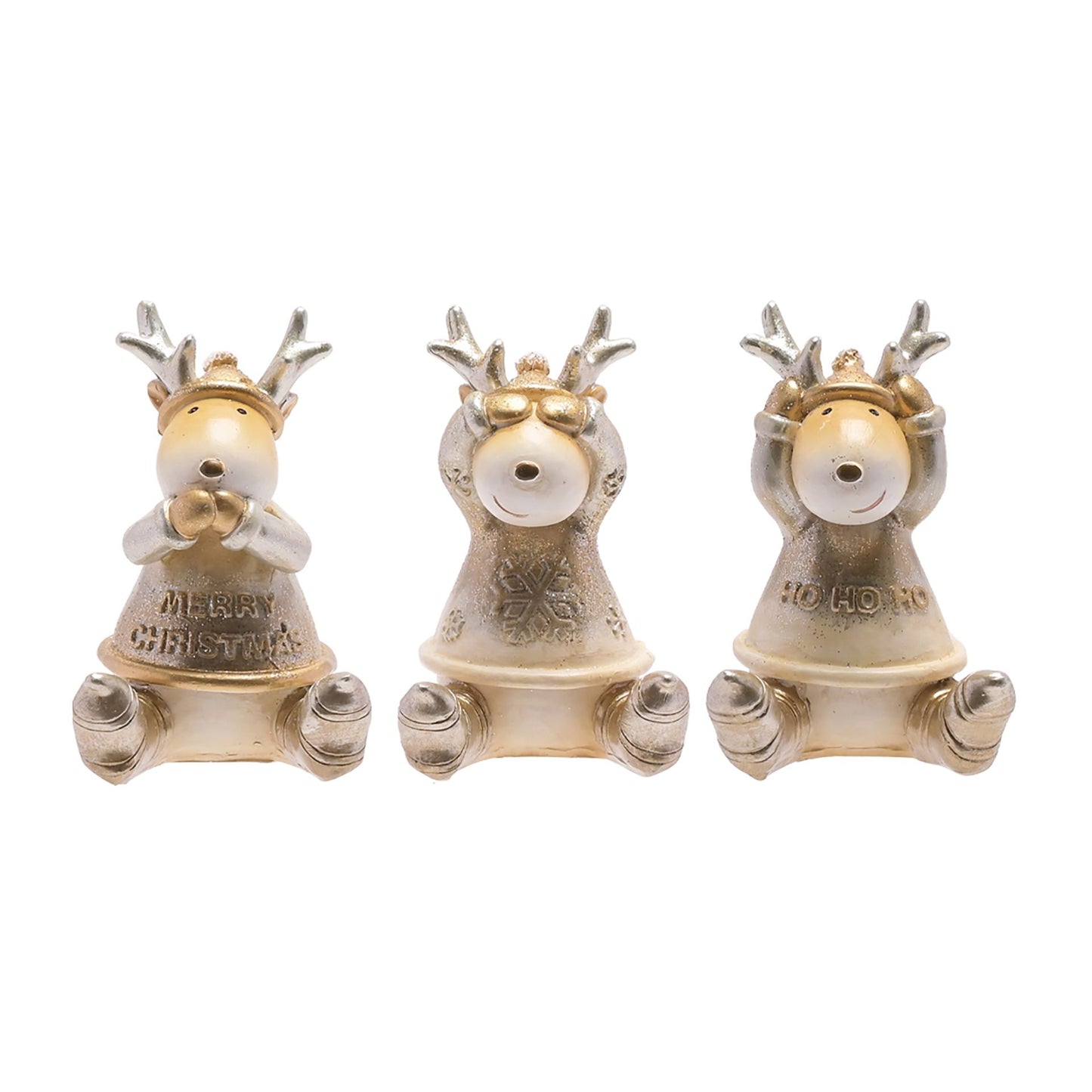 Set of 3 Gold Christmas Reindeer Ornaments