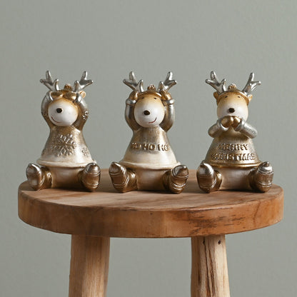 Set of 3 Gold Christmas Reindeer Ornaments