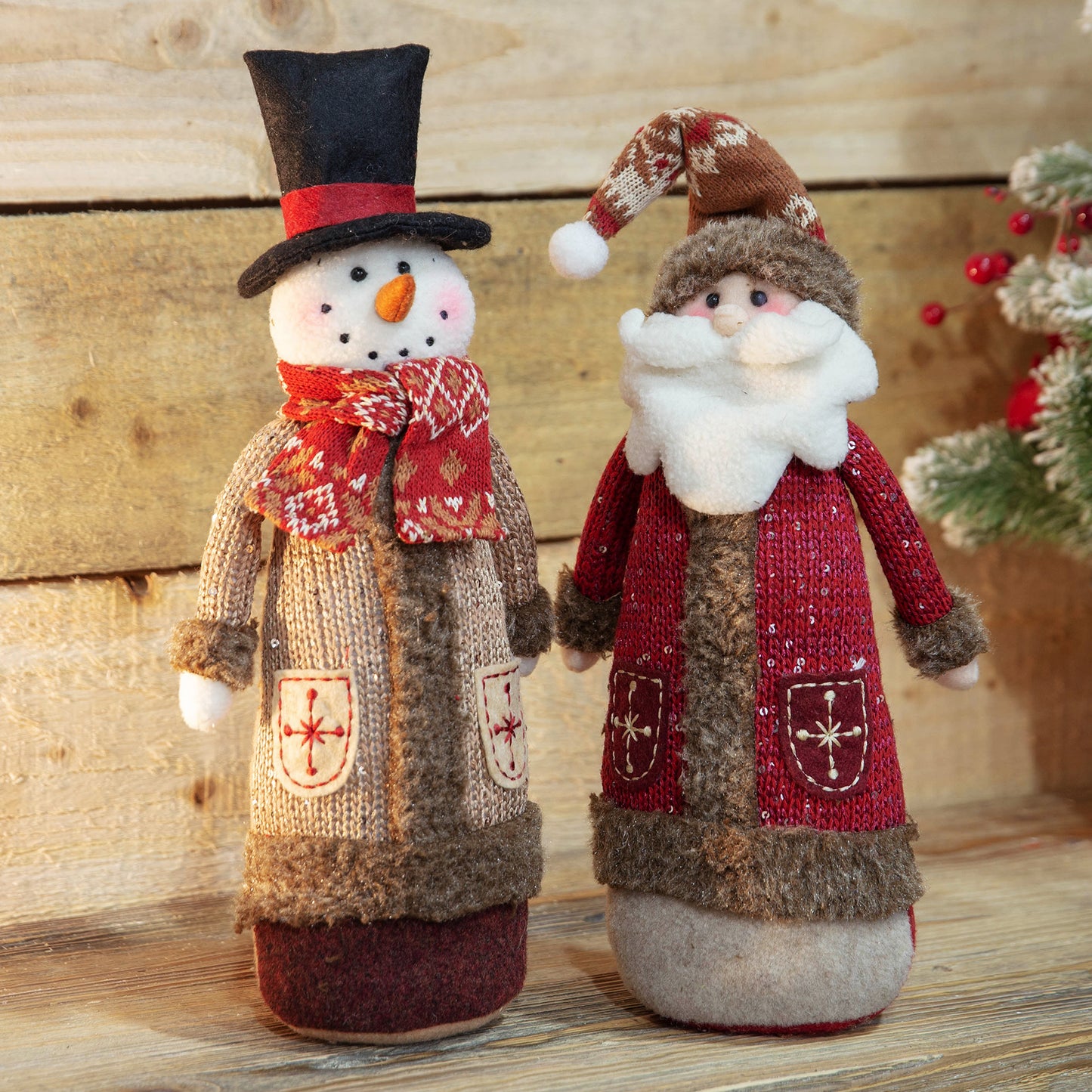 Festive Santa and Snowman Fabric Ornaments