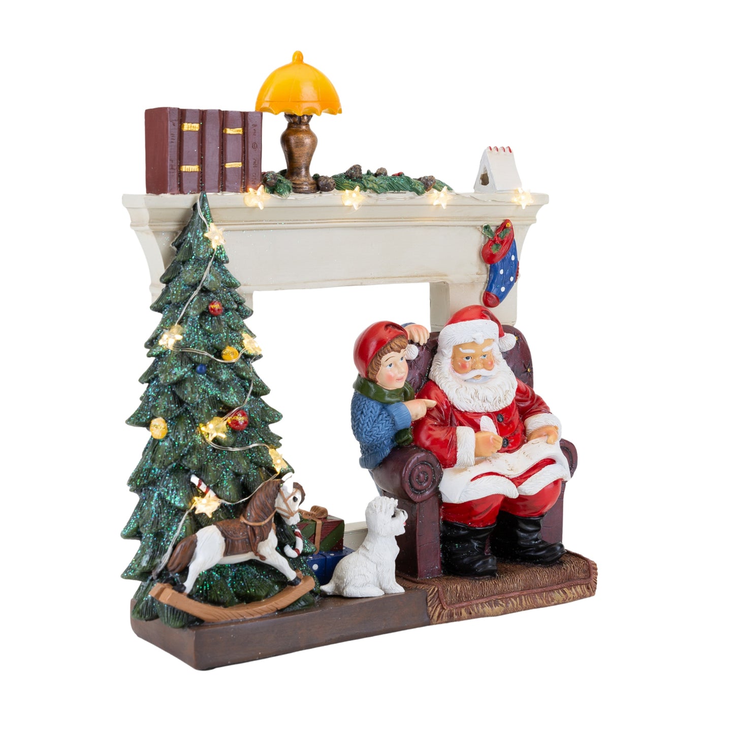 Santa Sat By The Fireplace Handpainted LED Figurine - 30 x 27 x 8 cm