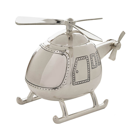 Silver Plated Helicopter Money Box - 11 x 14 x 7 cm