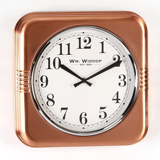 William Widdop Square Metal Case Wall Clock Copper Finish 32cm