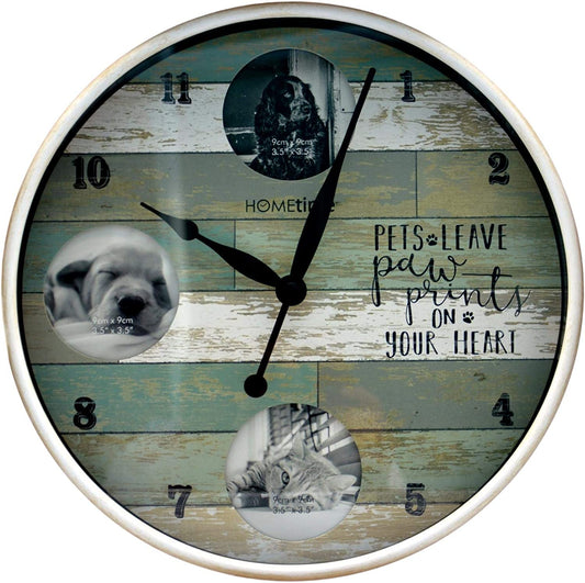 Round Photo Wall Clock - Pets Leave Pawprints