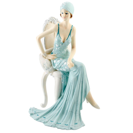 Broadway Belles Lady Figurine, Teal Dress, Sitting On Chair