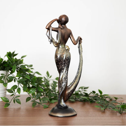 Silhouette Collection Lady Figurine Bronze & Silve - Holding Train of Dress - 31 x 14.5 x 8.5cm