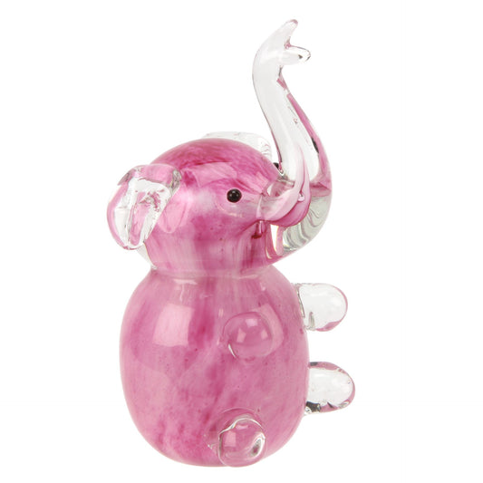 Glass Animal Paperweights Figurine - Pink Elephant