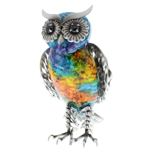 Country Living Natural World Hand Painted Metal Rainbow Owl Standing Ornament