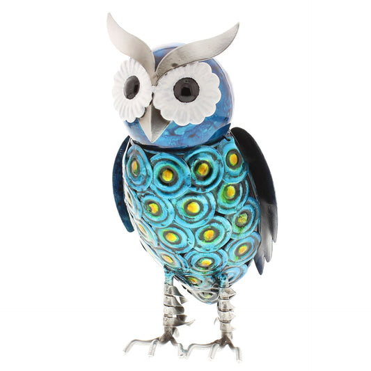 Hand Painted Metal Blue Owl Ornament - 20cm