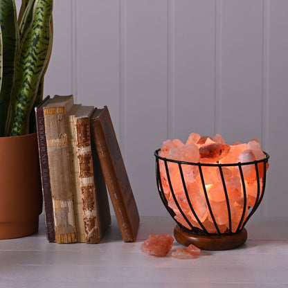 Himalayan Rock Salt Metal Basket Table Lamp