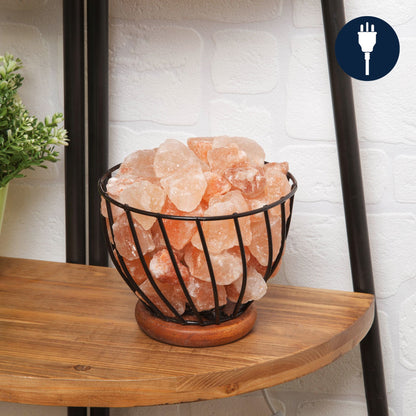 Himalayan Rock Salt Metal Basket Table Lamp