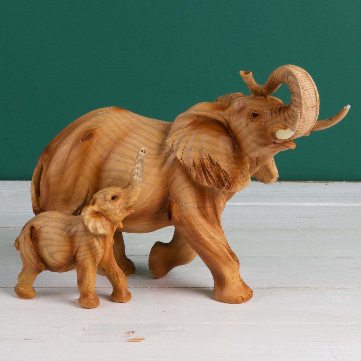 Naturecraft Elephant & Baby Wood Effect Resin Figurine