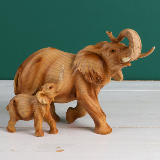 Naturecraft Elephant & Baby Wood Effect Resin Figurine