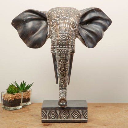 Hestia African Style Ornate Elephant Mask on Stand 32cm