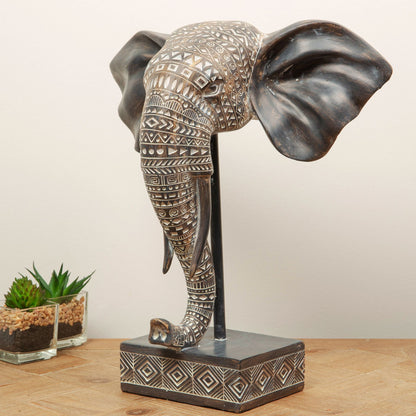 Hestia African Style Ornate Elephant Mask on Stand 32cm