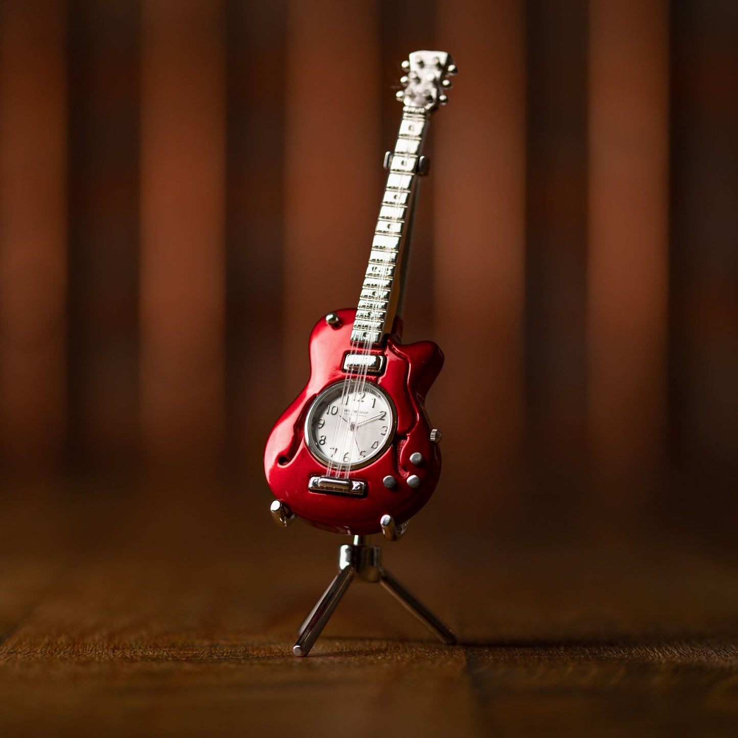 Metal Miniature Clock Red Guitar Clock by William Widdop