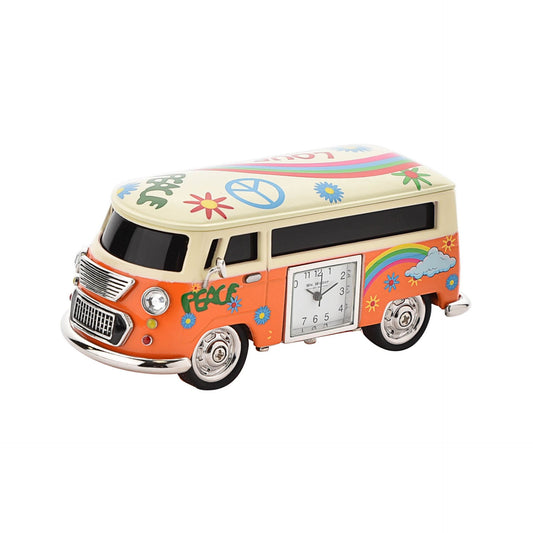 William Widdop Metal Miniature Clock - Orange Peace/Love Camper Van