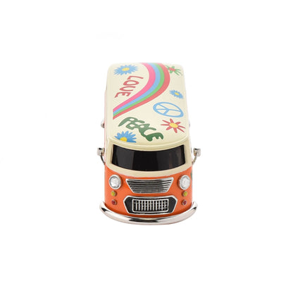 William Widdop Metal Miniature Clock - Orange Peace/Love Camper Van