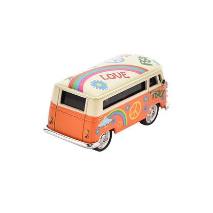 William Widdop Metal Miniature Clock - Orange Peace/Love Camper Van