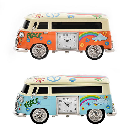 William Widdop Metal Miniature Clock - Orange Peace/Love Camper Van